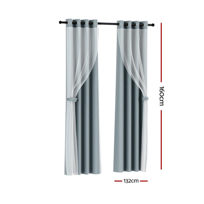 Artiss 2X 132x160cm Blockout Sheer Curtains Light Grey-Home &amp; Garden &gt; Curtains-PEROZ Accessories