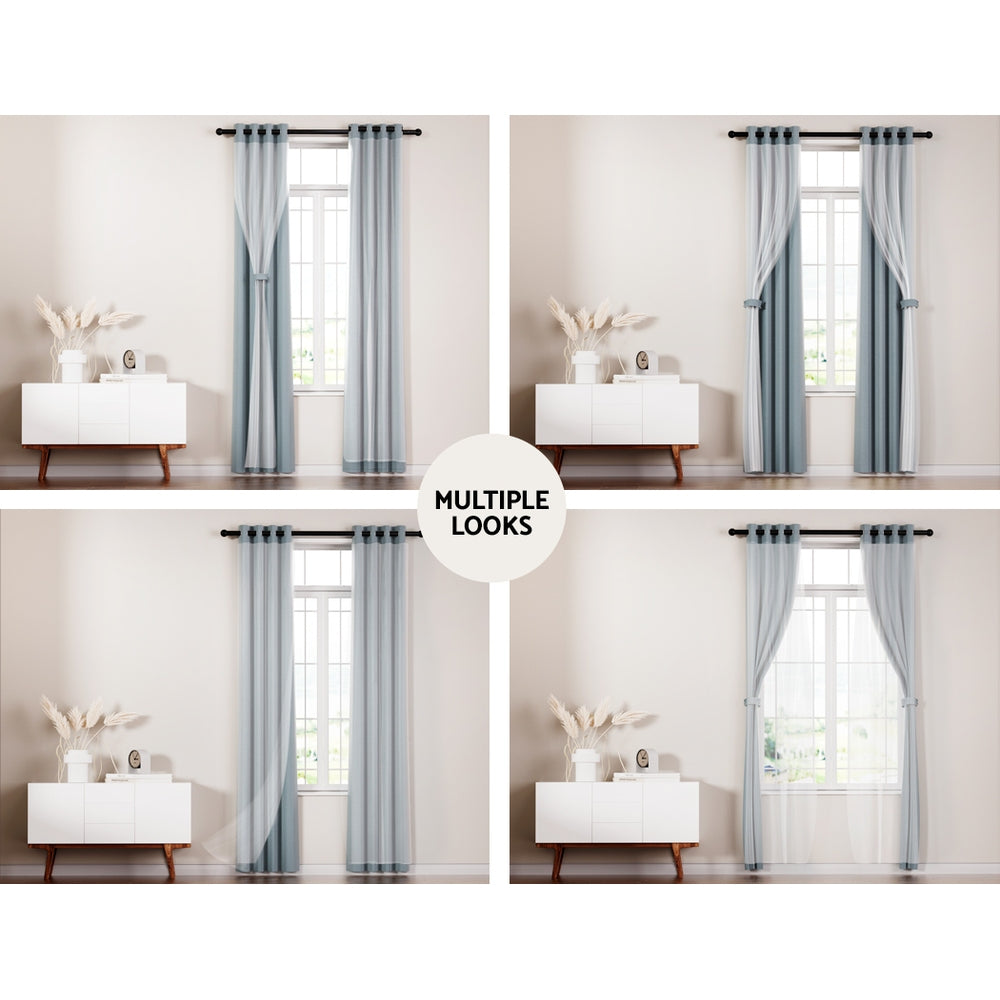 Artiss 2X 132x160cm Blockout Sheer Curtains Light Grey-Home &amp; Garden &gt; Curtains-PEROZ Accessories