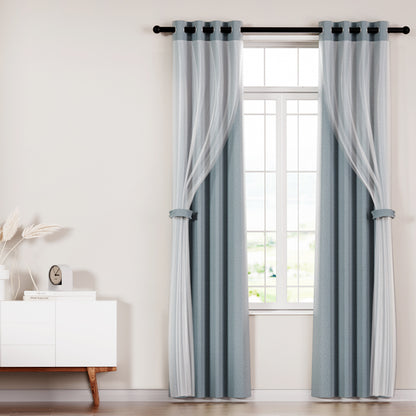 Artiss 2X 132x160cm Blockout Sheer Curtains Light Grey-Home &amp; Garden &gt; Curtains-PEROZ Accessories