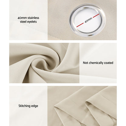 Artiss 2X 132x213cm Blockout Sheer Curtains Beige-Home &amp; Garden &gt; Curtains-PEROZ Accessories