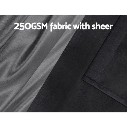 Artiss 2X 132x213cm Blockout Sheer Curtains Black-Home &amp; Garden &gt; Curtains-PEROZ Accessories
