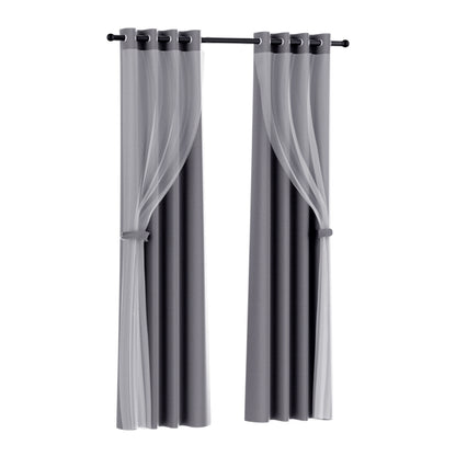 Artiss 2X 132x304cm Blockout Sheer Curtains Charcoal-Home &amp; Garden &gt; Curtains-PEROZ Accessories