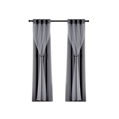 Artiss 2X 132x304cm Blockout Sheer Curtains Charcoal-Home &amp; Garden &gt; Curtains-PEROZ Accessories