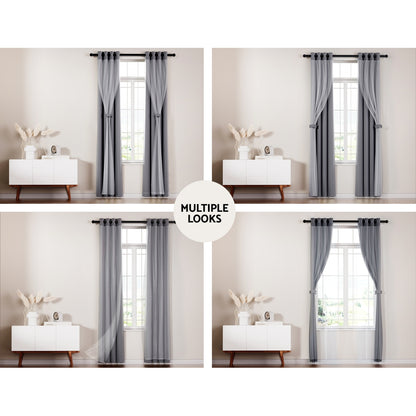 Artiss 2X 132x304cm Blockout Sheer Curtains Charcoal-Home &amp; Garden &gt; Curtains-PEROZ Accessories