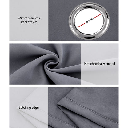 Artiss 2X 132x304cm Blockout Sheer Curtains Charcoal-Home &amp; Garden &gt; Curtains-PEROZ Accessories