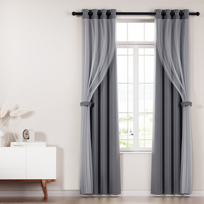 Artiss 2X 132x304cm Blockout Sheer Curtains Charcoal-Home &amp; Garden &gt; Curtains-PEROZ Accessories