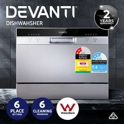 Devanti Benchtop Dishwasher 6 Place Bench Top Countertop Dishwasher Freestanding-Dishwashers-PEROZ Accessories