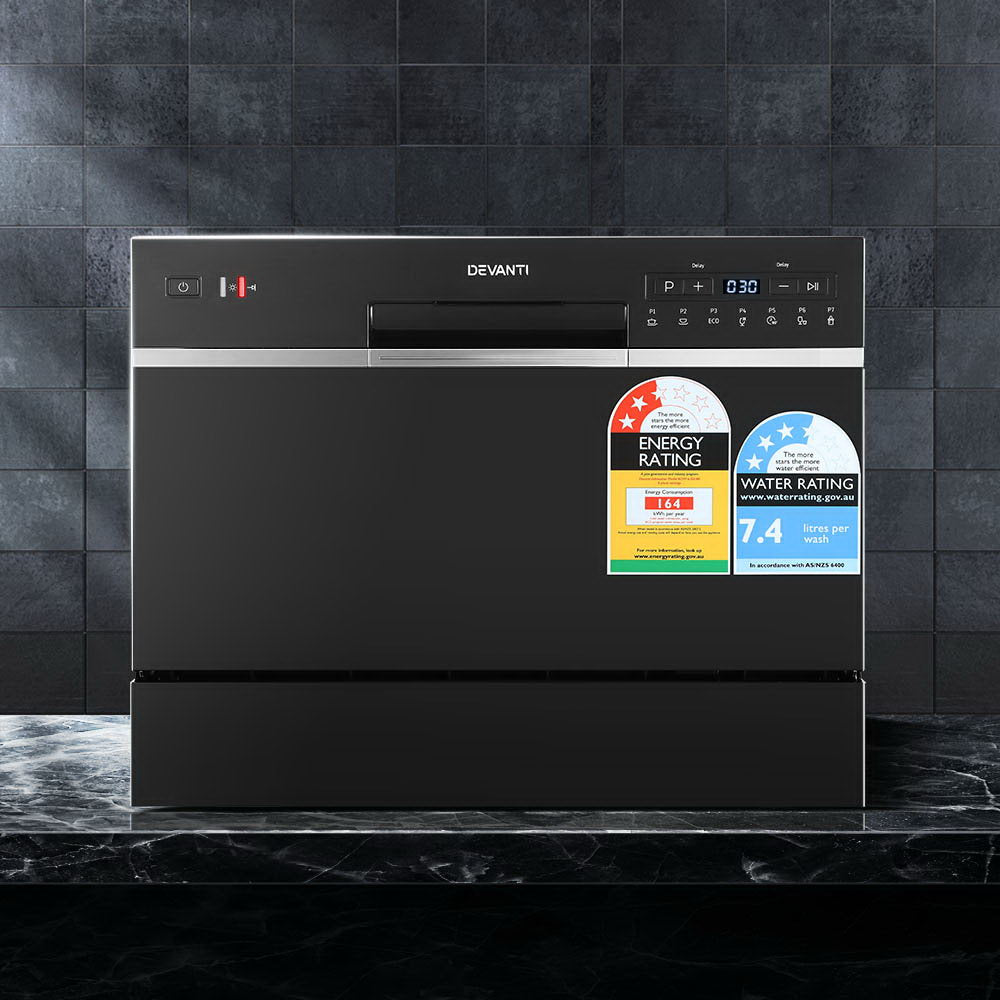 Devanti Benchtop Dishwasher 6 Place Setting Counter Bench Top Dish Washer Black-Dishwashers-PEROZ Accessories
