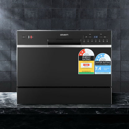 Devanti Benchtop Dishwasher 6 Place Setting Counter Bench Top Dish Washer Black-Dishwashers-PEROZ Accessories