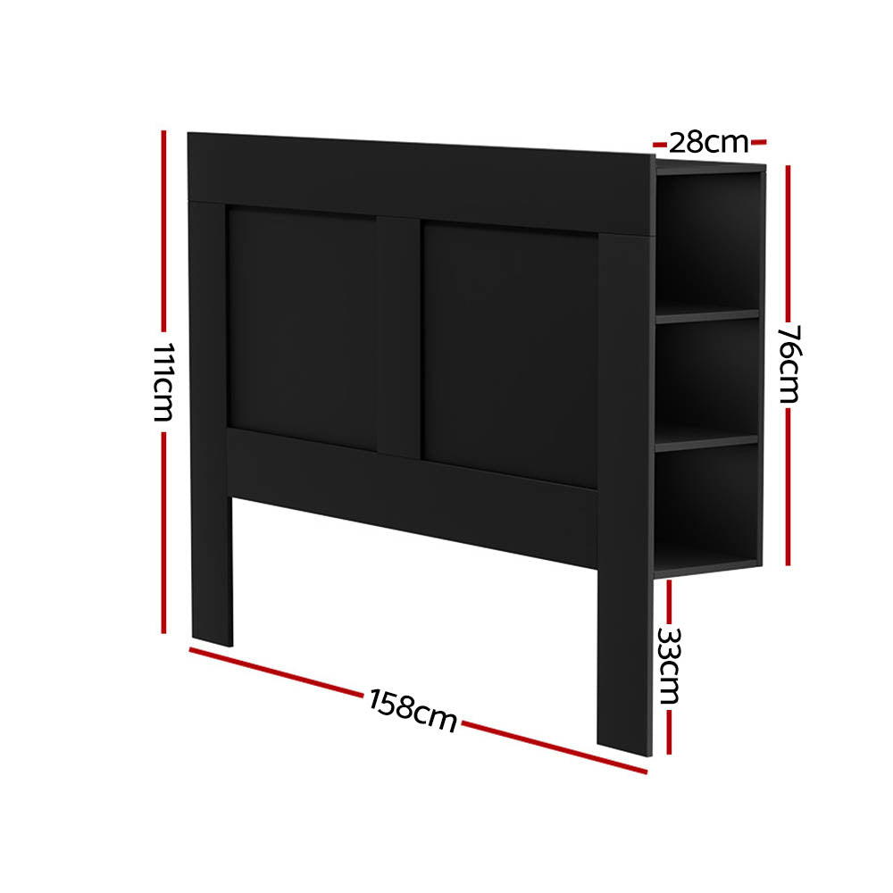 Artiss Bed Frame Double Size Bed Head with Shelves Headboard Bedhead Base Black-Furniture &gt; Bedroom-PEROZ Accessories