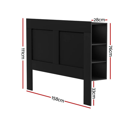 Artiss Bed Frame Double Size Bed Head with Shelves Headboard Bedhead Base Black-Furniture &gt; Bedroom-PEROZ Accessories