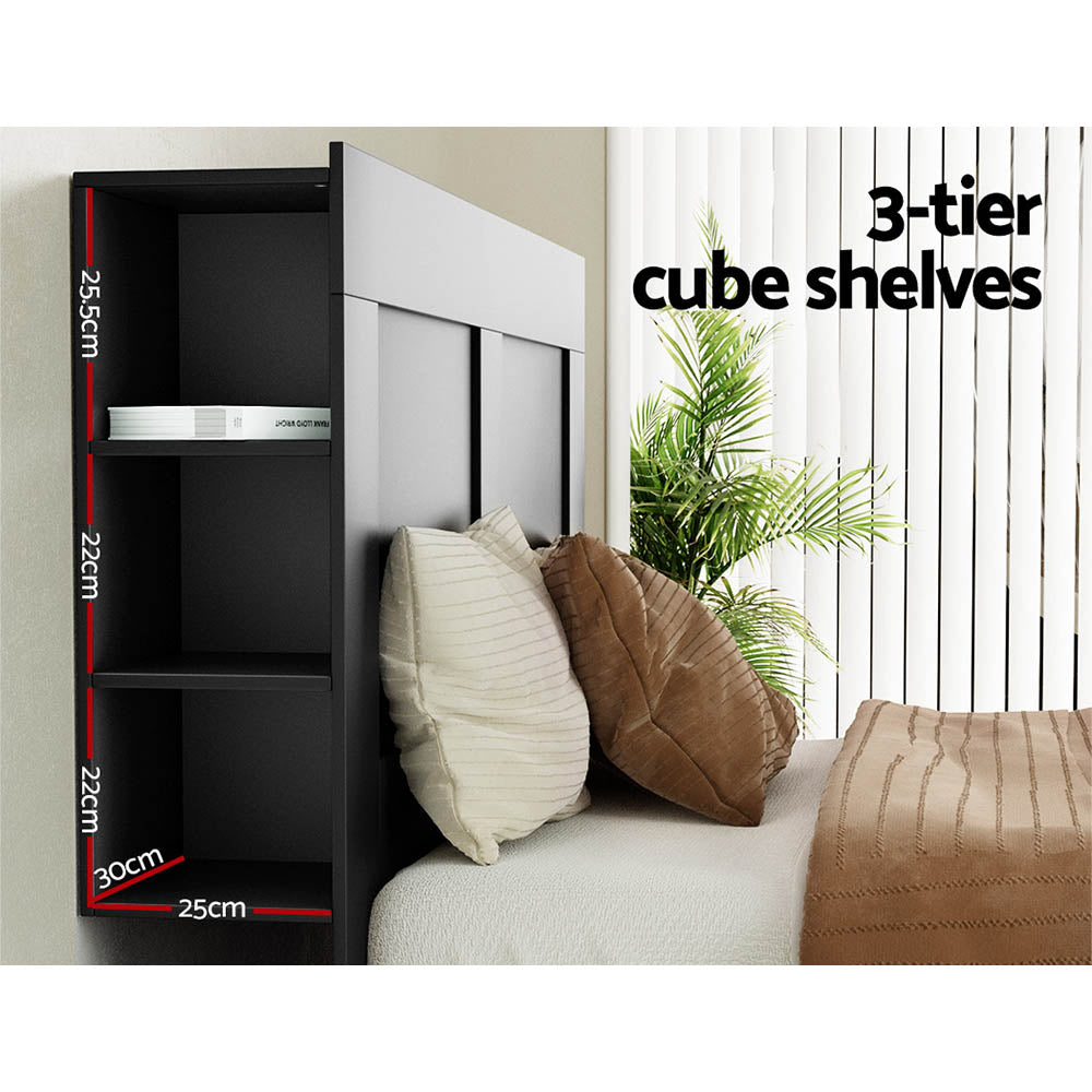 Artiss Bed Frame Double Size Bed Head with Shelves Headboard Bedhead Base Black-Furniture &gt; Bedroom-PEROZ Accessories
