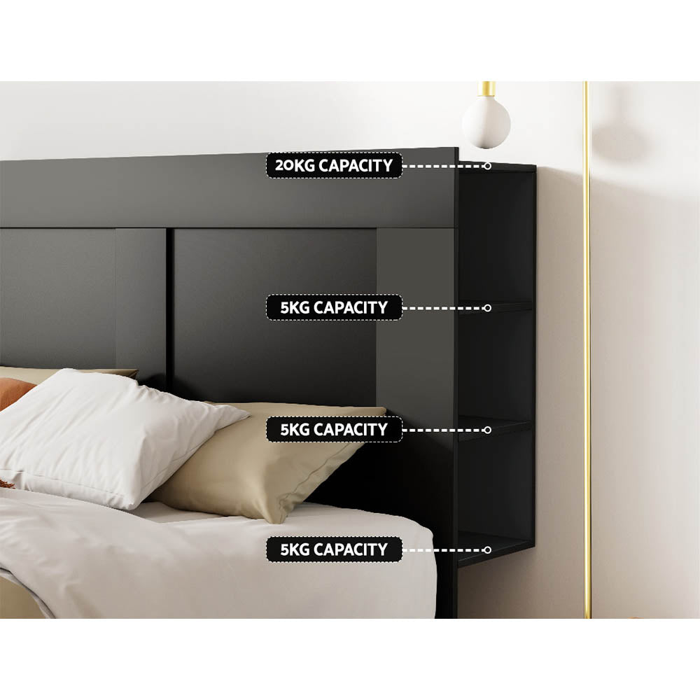 Artiss Bed Frame Double Size Bed Head with Shelves Headboard Bedhead Base Black-Furniture &gt; Bedroom-PEROZ Accessories