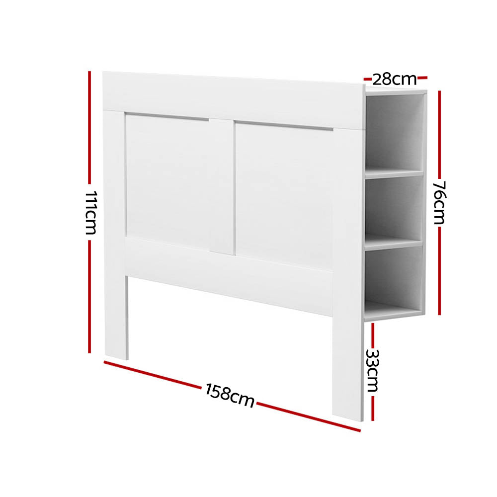 Artiss Bed Frame Double Size Bed Head with Shelves Headboard Bedhead Base White-Furniture &gt; Bedroom-PEROZ Accessories