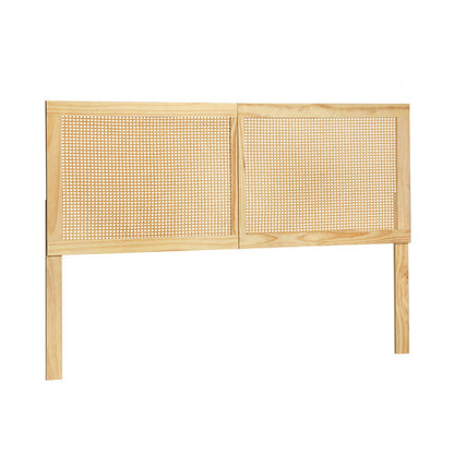 Artiss Rattan Bed Frame Queen Size Bed Head Headboard Bedhead Base RIBO Pine-Furniture &gt; Bedroom-PEROZ Accessories