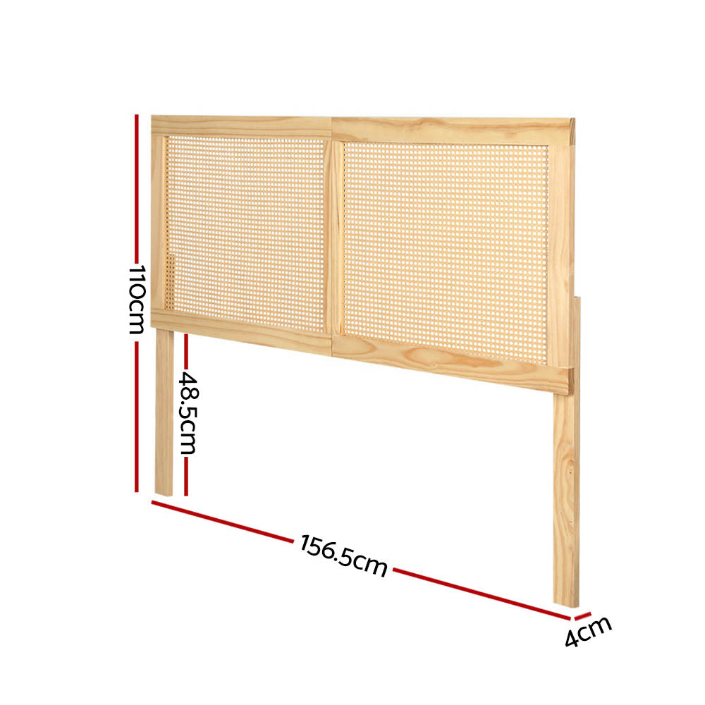 Artiss Rattan Bed Frame Queen Size Bed Head Headboard Bedhead Base RIBO Pine-Furniture &gt; Bedroom-PEROZ Accessories