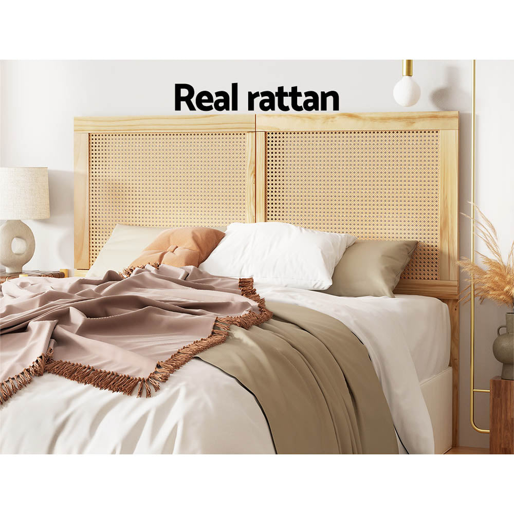Artiss Rattan Bed Frame Queen Size Bed Head Headboard Bedhead Base RIBO Pine-Furniture &gt; Bedroom-PEROZ Accessories
