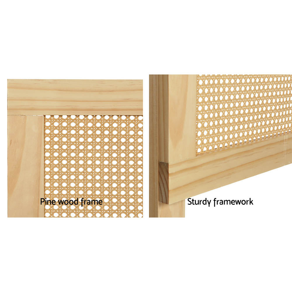 Artiss Rattan Bed Frame Queen Size Bed Head Headboard Bedhead Base RIBO Pine-Furniture &gt; Bedroom-PEROZ Accessories