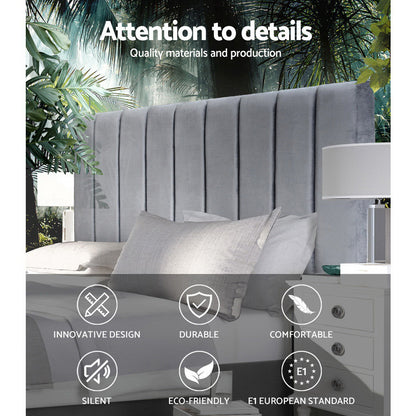 Artiss Bed Head Headboard Double Size Bedhead Velvet Frame Base VELA Grey-Furniture &gt; Bedroom - Peroz Australia - Image - 3