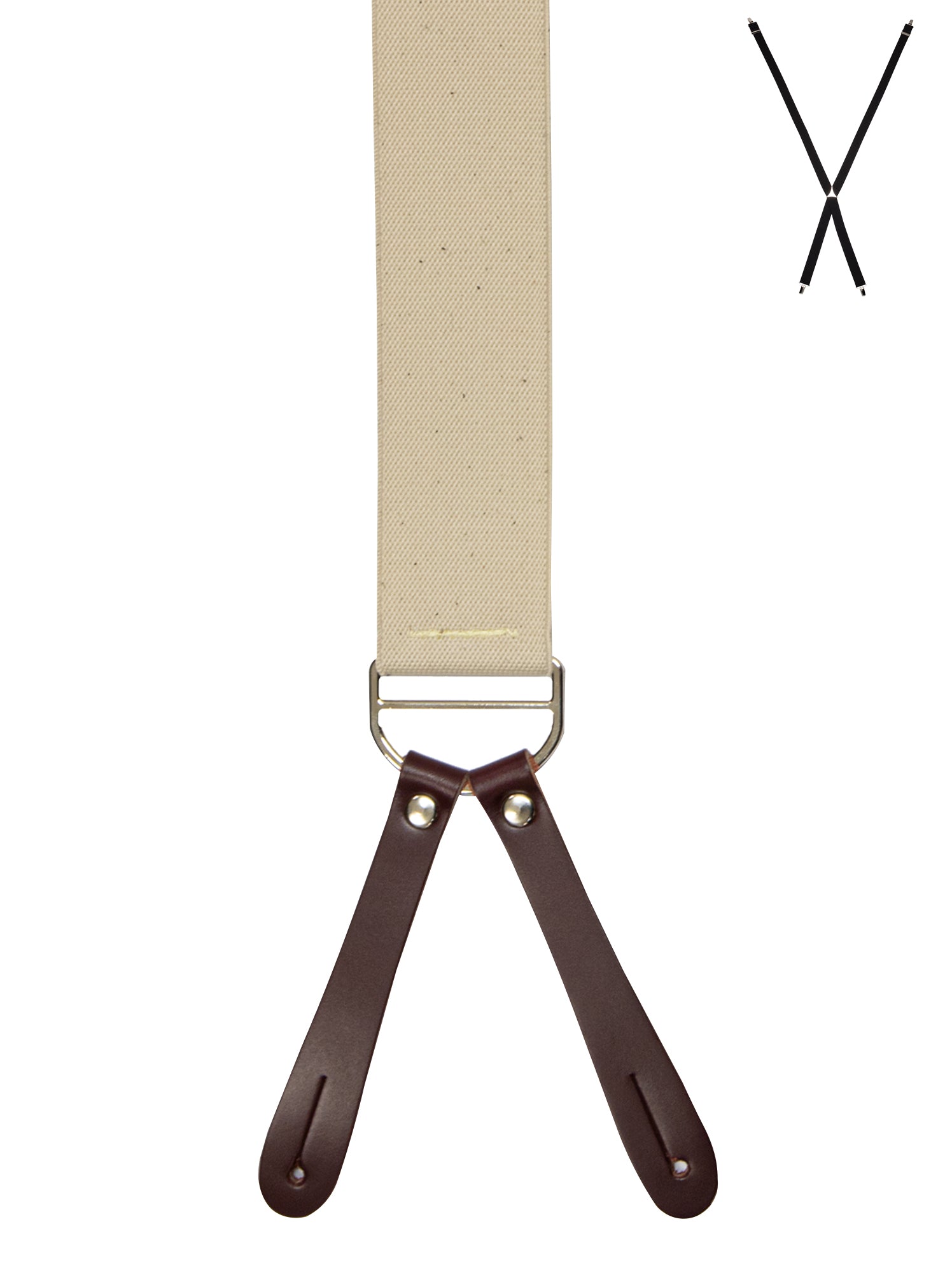 BRACES. X-Back with Leather Ends. Plain Beige. 35mm width.-Braces-PEROZ Accessories
