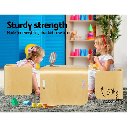 Keezi 3PCS Kids Table and Chairs Set Multifunctional Storage Desk-Table &amp; Chairs Sets-PEROZ Accessories