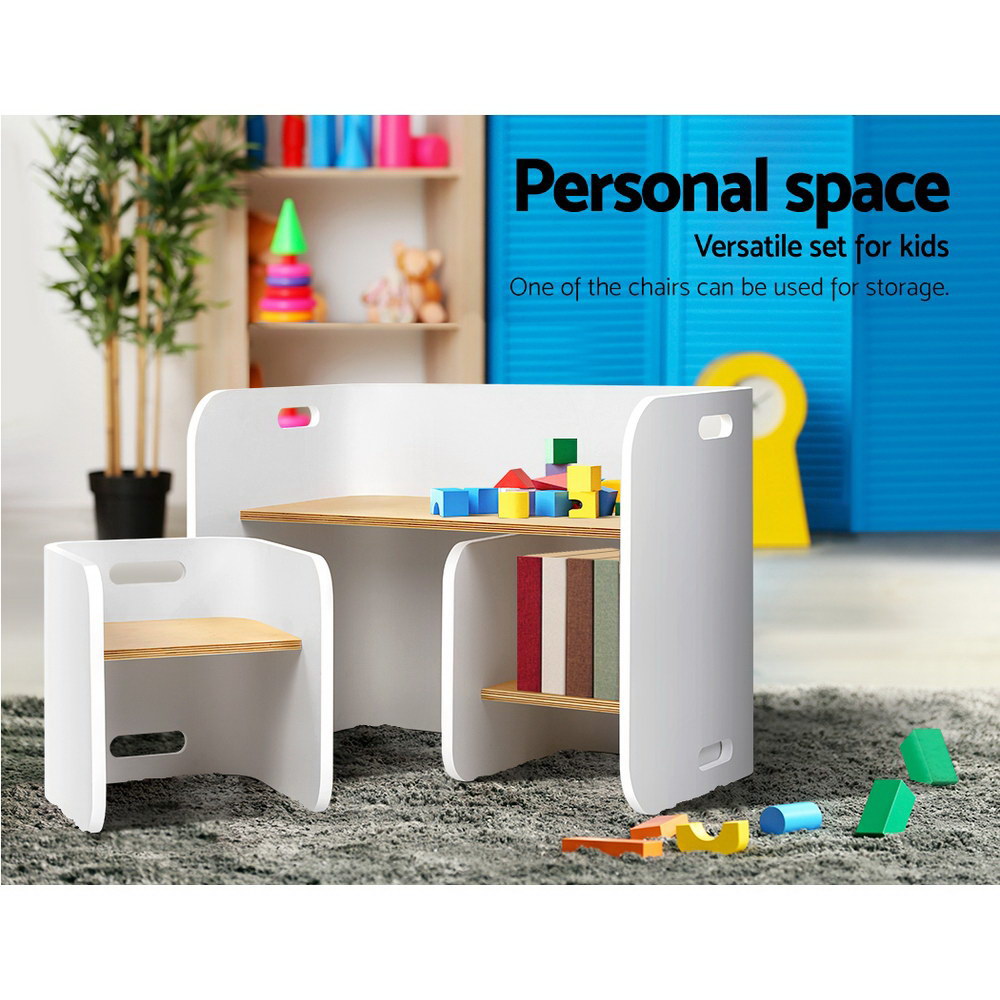 Keezi 3 PC Nordic Kids Table Chair Set White Desk Activity Compact Children-Baby &amp; Kids &gt; Kid&