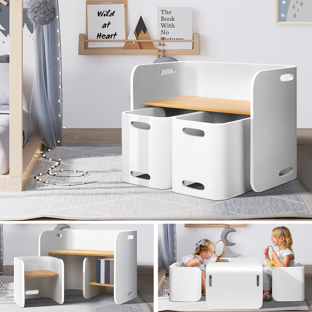 Keezi 3 PC Nordic Kids Table Chair Set White Desk Activity Compact Children-Baby &amp; Kids &gt; Kid&