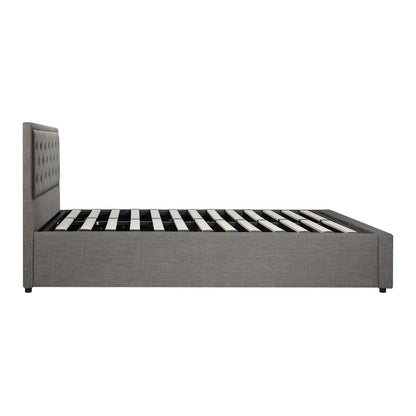 Oikiture Double Bed Frame with Storage Space Gas Lift Bed Mattress Base Grey