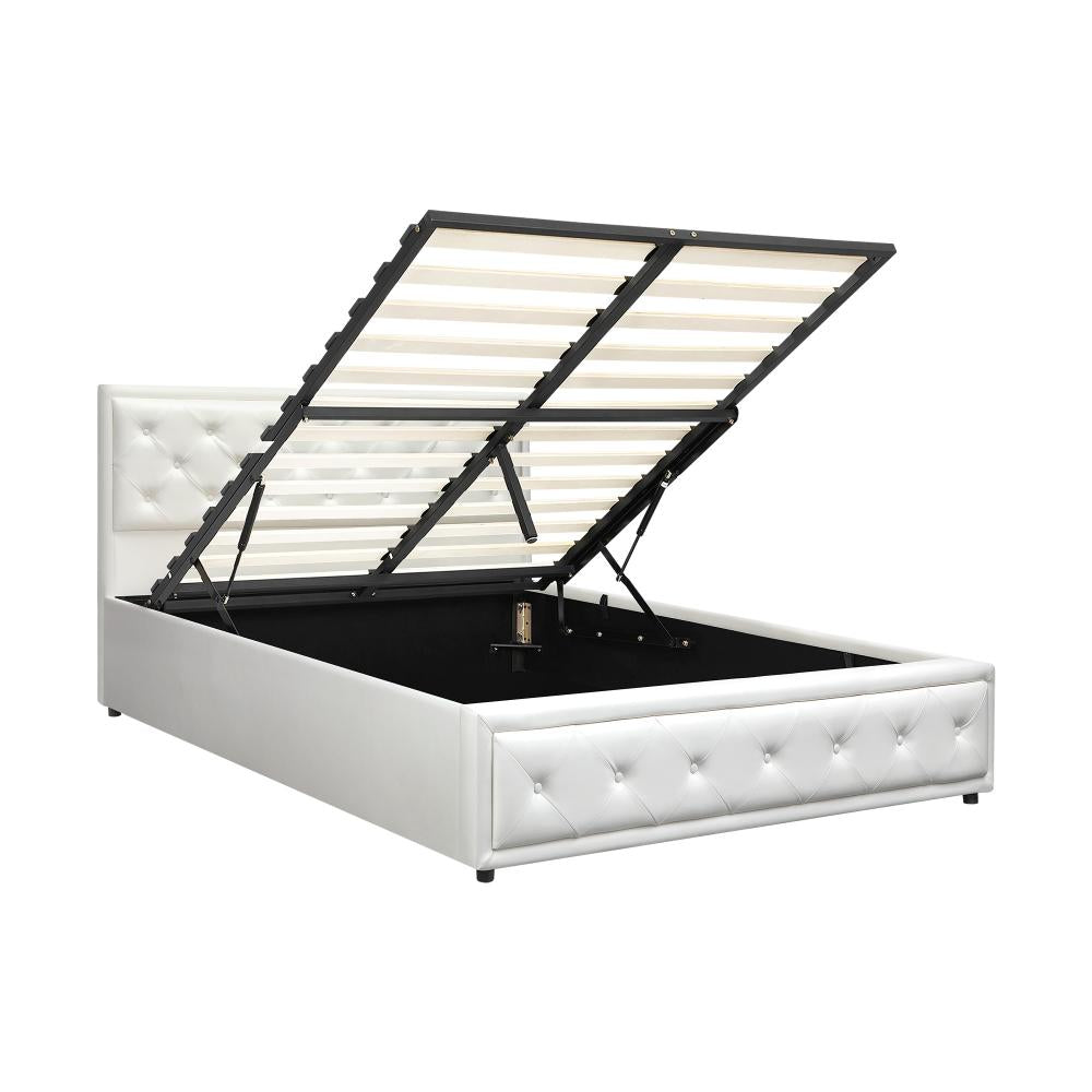 Shop Oikiture Double Bed Frame with Storage Space Gas Lift Bed Mattress Base White  | PEROZ Australia
