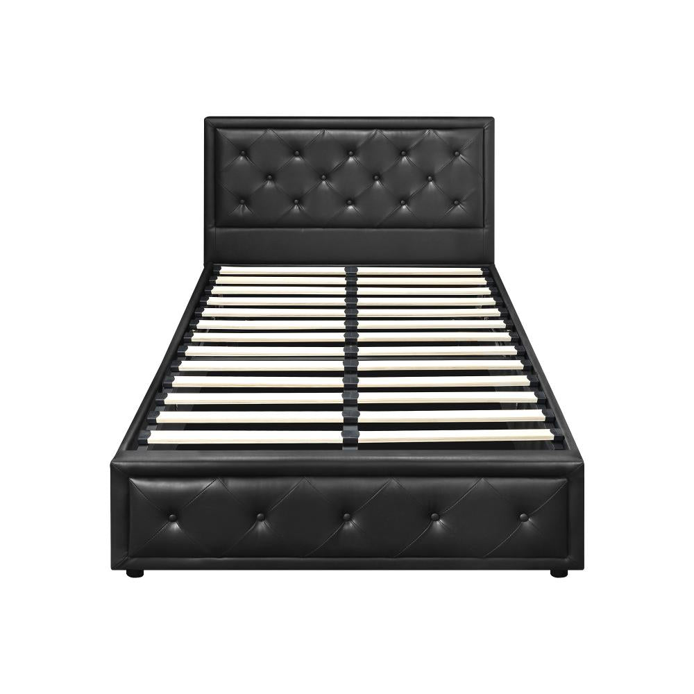 Oikiture King Single Bed Frame with Storage Space Gas Lift Bed Mattress Base Black