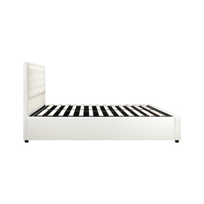 Oikiture King Single Bed Frame with Storage Space Gas Lift Bed Mattress Base White