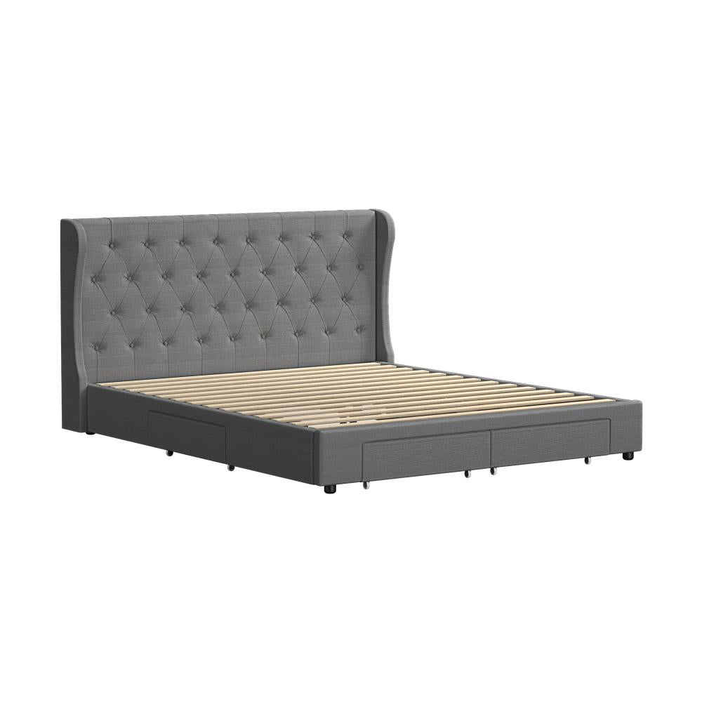 Shop Oikiture Bed Frame King Size Frames with 4 Storage Drawers  | PEROZ Australia