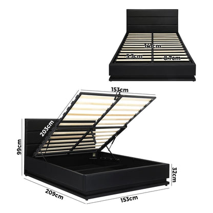 Oikiture Queen Bed Frame, RBG Mattress Base with Gas Lift and Storage Space Black-Bed Frame-PEROZ Accessories