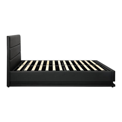 Oikiture Queen Bed Frame, RBG Mattress Base with Gas Lift and Storage Space Black-Bed Frame-PEROZ Accessories