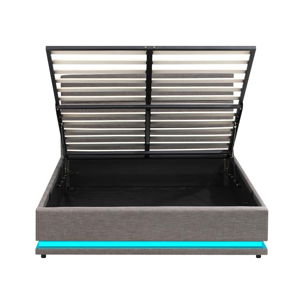 Oikiture Bed Frame Queen Bed Frame LED Mattress Base with Gas Lift and Storage Space Grey |PEROZ Australia