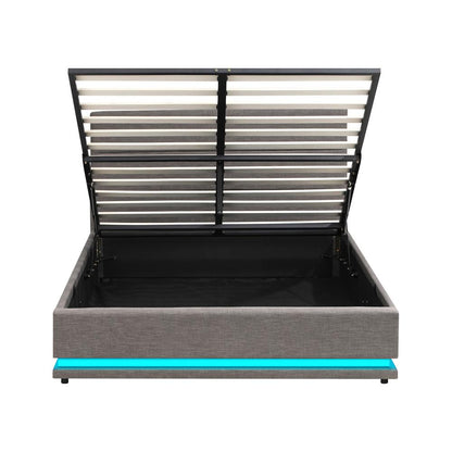 Oikiture Bed Frame Queen Bed Frame LED Mattress Base with Gas Lift and Storage Space Grey |PEROZ Australia