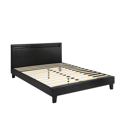 Oikiture Bed Frame RGB LED Double Size Mattress Base Platform Wooden PU Leather-Bed Frame-PEROZ Accessories