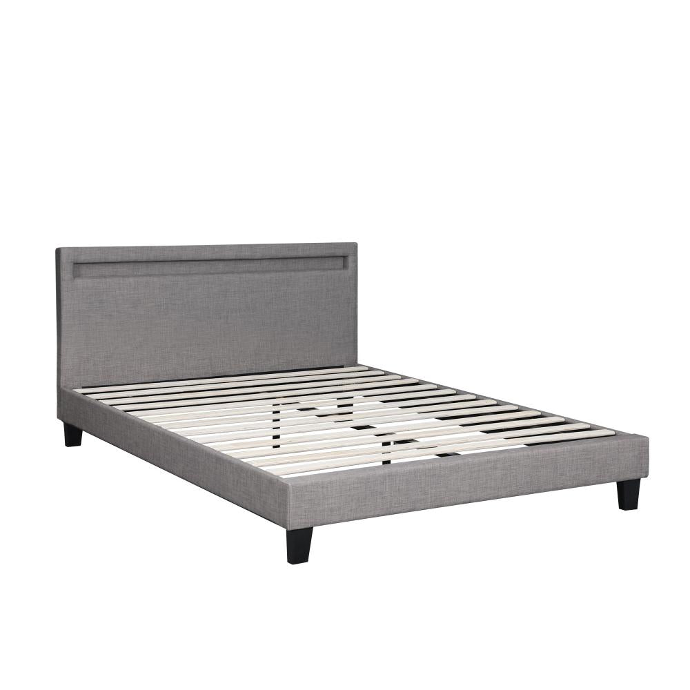 Oikiture Bed Frame RGB LED Double Size Mattress Base Platform Wooden Grey Fabric-Bed Frame-PEROZ Accessories