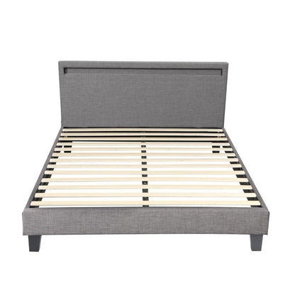 Oikiture Bed Frame RGB LED Double Size Mattress Base Platform Wooden Grey Fabric-Bed Frame-PEROZ Accessories