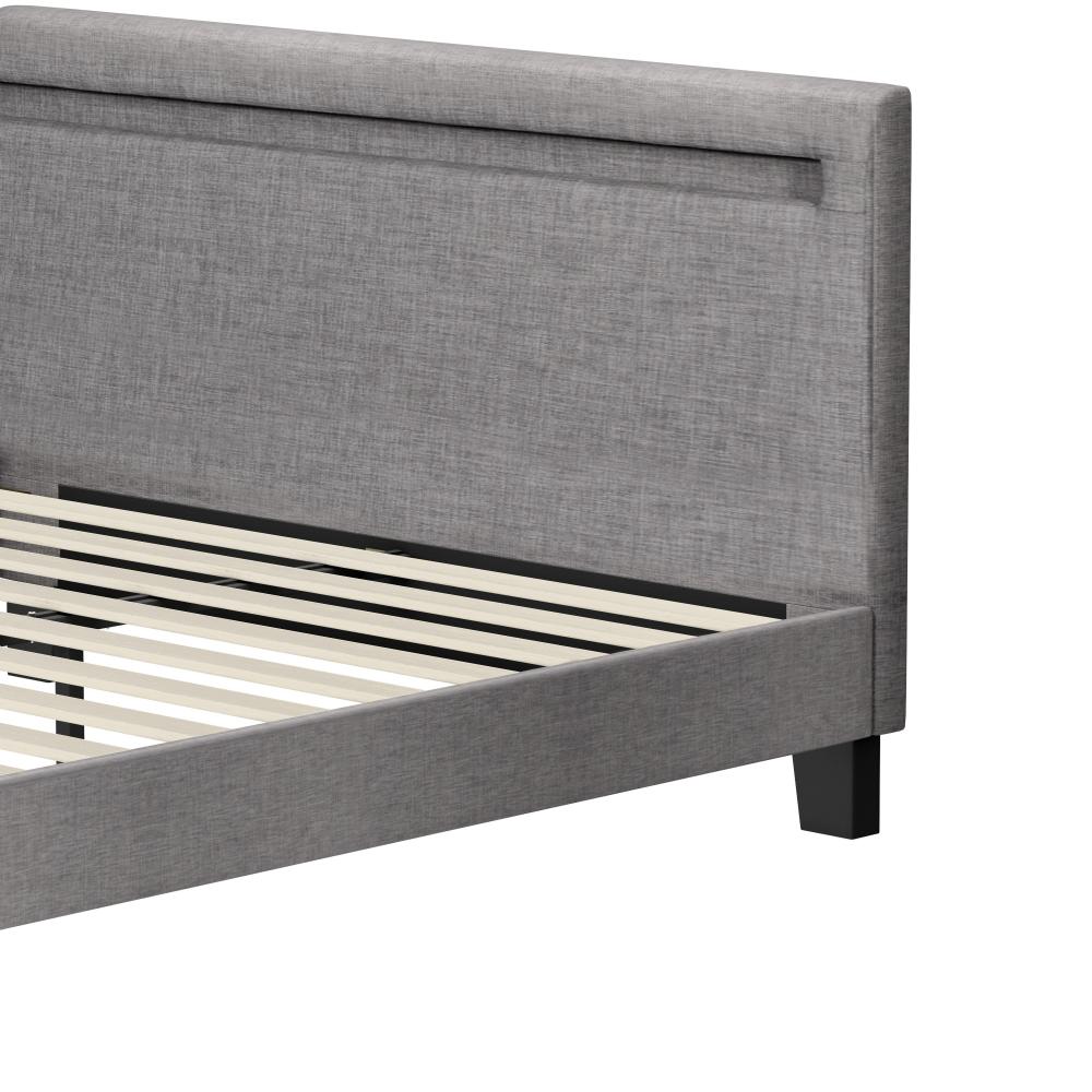 Oikiture Bed Frame RGB LED Double Size Mattress Base Platform Wooden Grey Fabric-Bed Frame-PEROZ Accessories