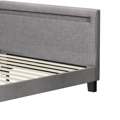 Oikiture Bed Frame RGB LED Double Size Mattress Base Platform Wooden Grey Fabric-Bed Frame-PEROZ Accessories