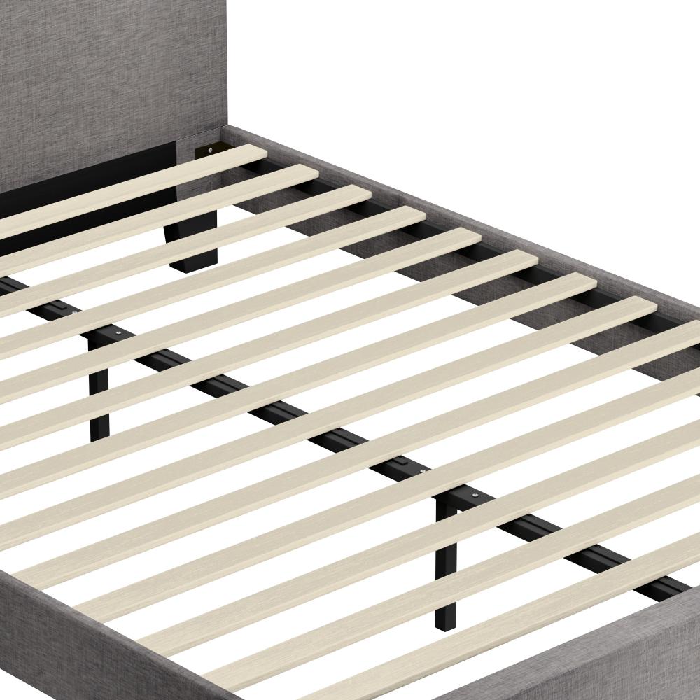 Oikiture Bed Frame RGB LED Double Size Mattress Base Platform Wooden Grey Fabric-Bed Frame-PEROZ Accessories