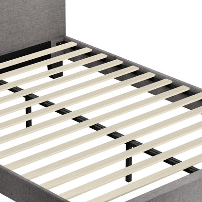 Oikiture Bed Frame RGB LED Double Size Mattress Base Platform Wooden Grey Fabric-Bed Frame-PEROZ Accessories