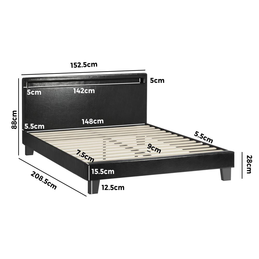 Oikiture Bed Frame RGB LED Queen Size Mattress Base Platform Wood Slat Leather-Bed Frame-PEROZ Accessories
