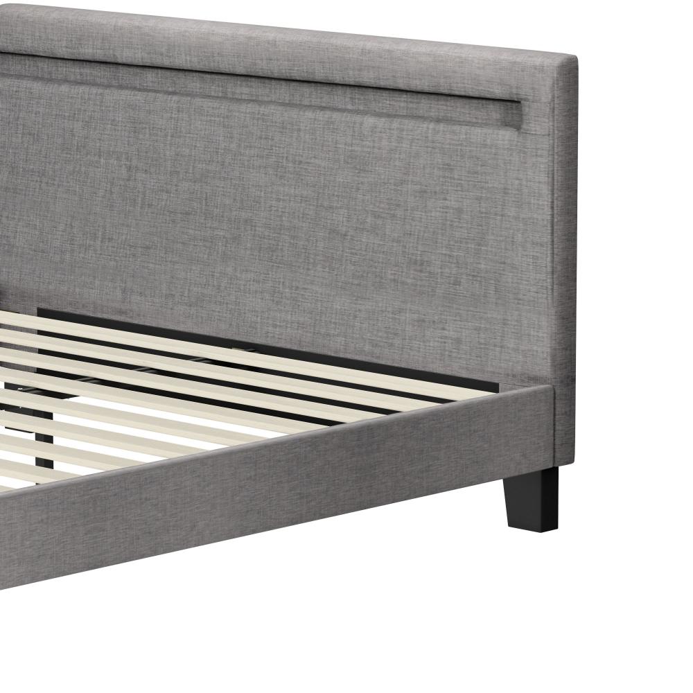 Oikiture Bed Frame RGB LED Queen Size Mattress Base Platform Wooden Grey Fabric-Bed Frame-PEROZ Accessories