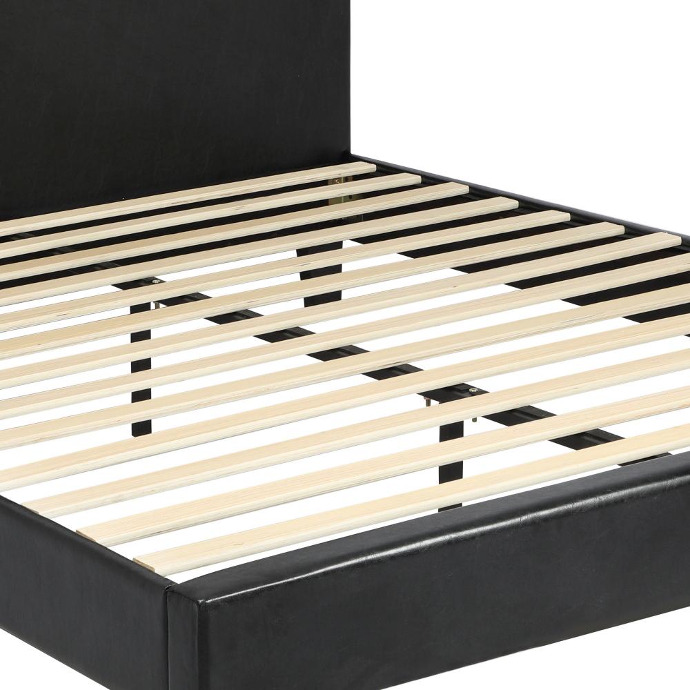 Oikiture Bed Frame Double Size Base Mattress Platform Leather Wooden Slats Black-Bed Frame-PEROZ Accessories