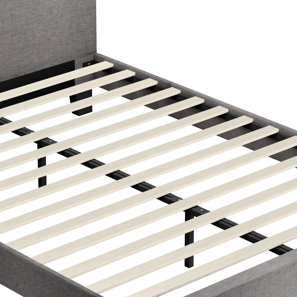 Oikiture Bed Frame Double Size Mattress Base Platform Wooden Slats Grey Fabric-Bed Frame-PEROZ Accessories