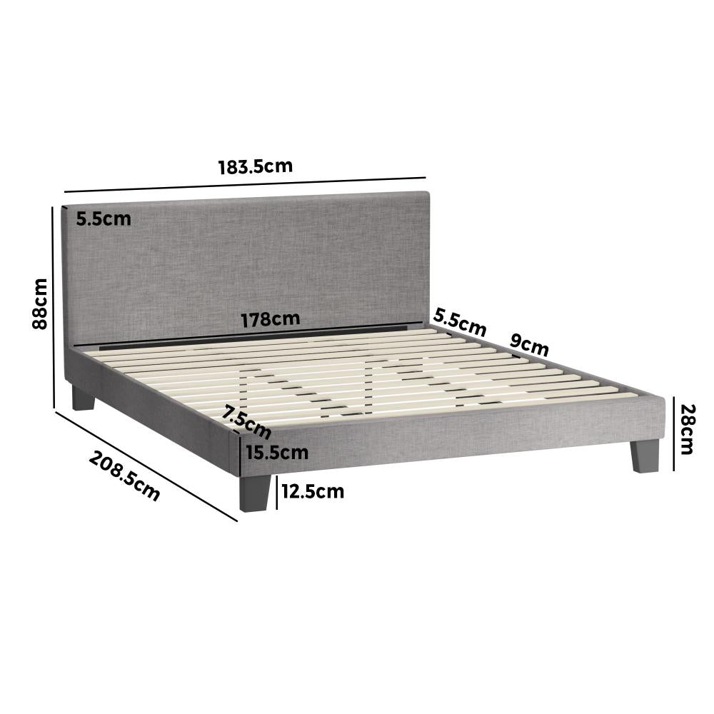Oikiture Bed Frame King Size Mattress Base Platform Wooden Slats Grey Fabric-Bed Frame-PEROZ Accessories