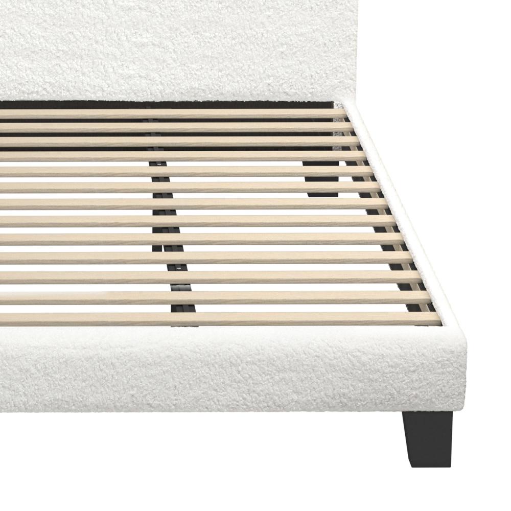 Oikiture King Single Bed Frame with Wooden Slats and Boucle Fabric Bed Base Mattress Platfrom White