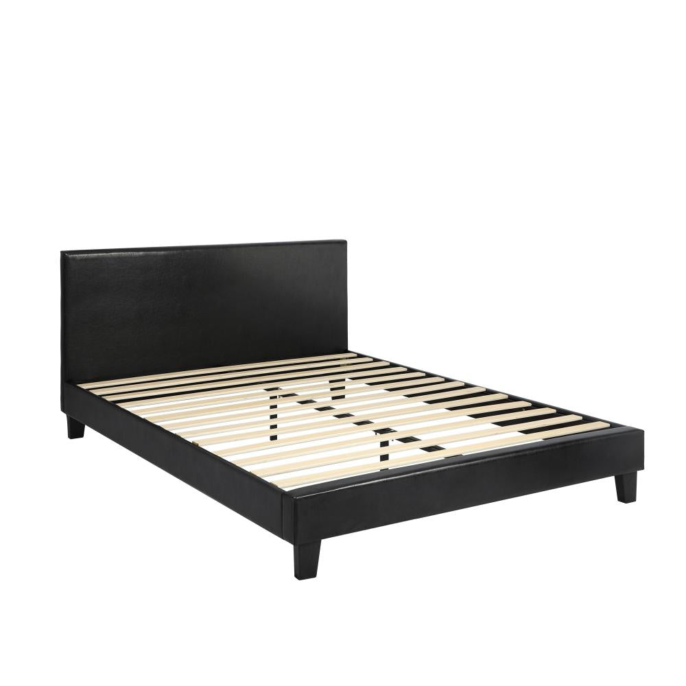 Oikiture Bed Frame Queen Size Base Mattress Platform Leather Wooden Slats Black-Bed Frame-PEROZ Accessories